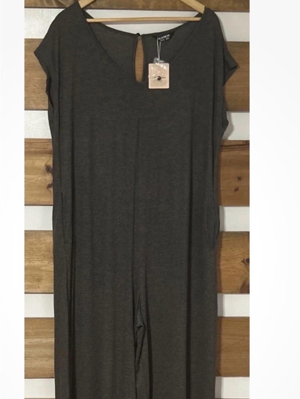 NWT Bloomchic Women's Wide Leg Heather Gray Cap Sleeve Jumpsuit w/Pockets Size L